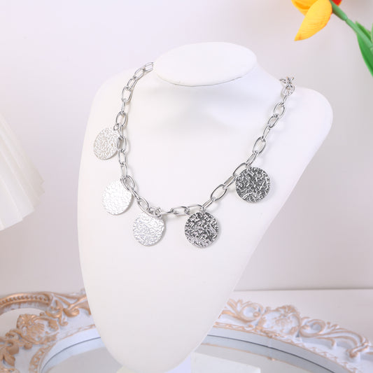 Collier Chaîne Argentée Grands Médaillons Martelés