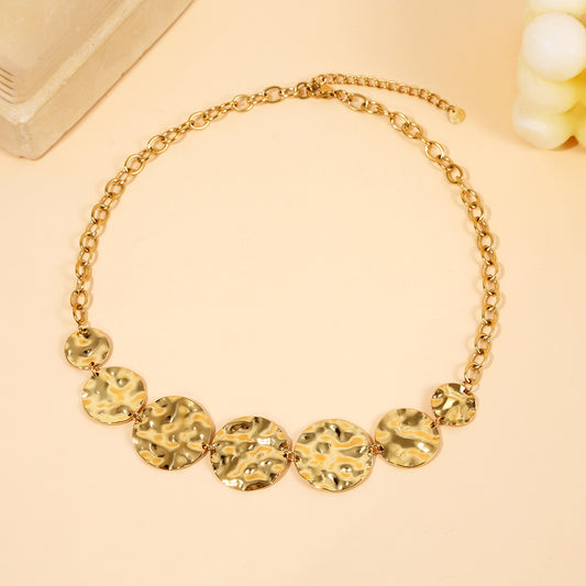 Collier Chaîne Dorée Plaques Disques Martelés