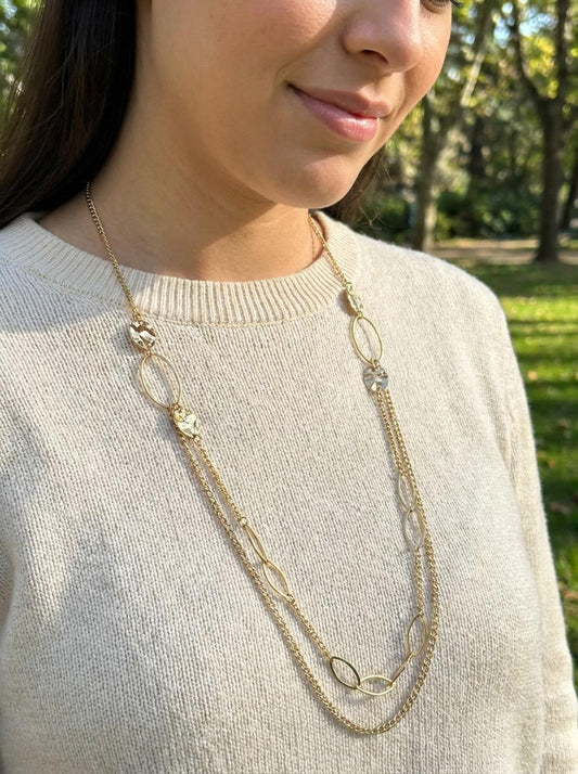 Collier Double Chaîne Sautoir Maillons Brillants Et Aériens