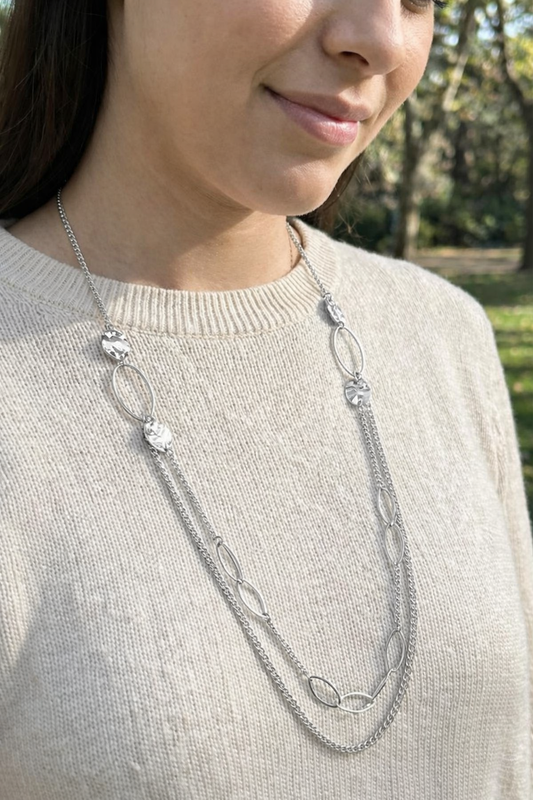 Collier Double Chaîne Sautoir Maillons Brillants Et Aériens