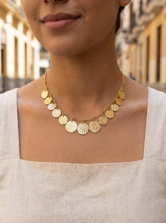 Collier Chaîne Dorée Médaillons Martelés