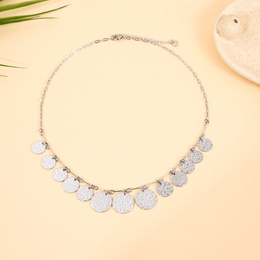 Collier Chaîne Argentée Médaillons Martelés