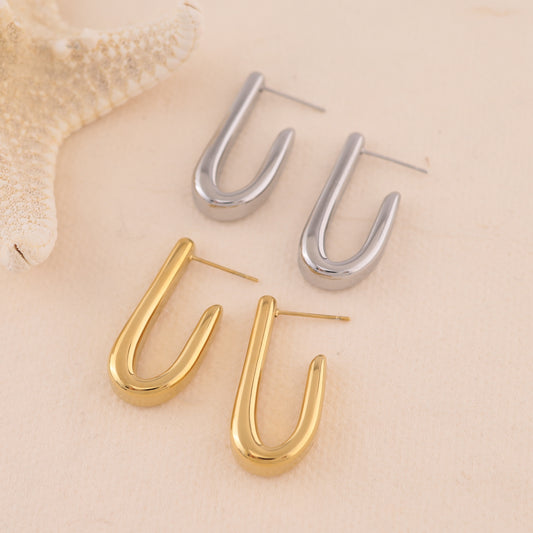 Boucles d'oreilles argentées épaisses en U ouvert