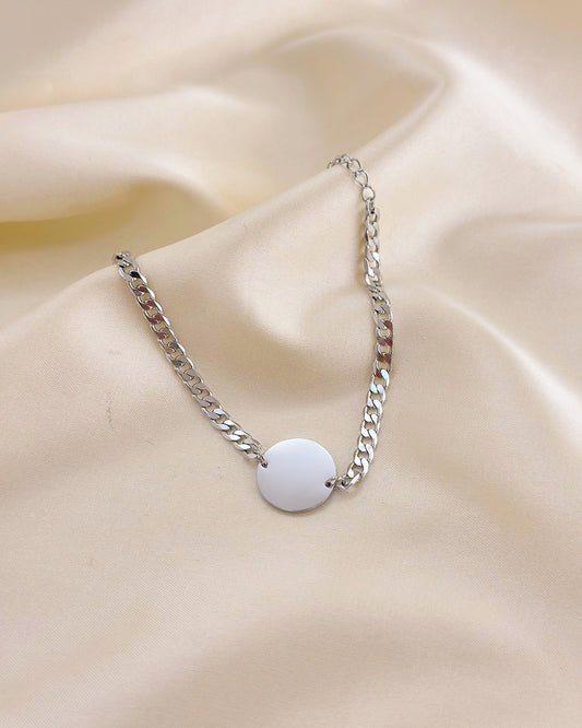 Bracelet Argenté Chaîne Maillons Tressés Avec Disque Brillant