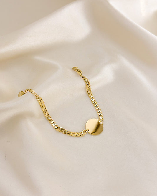 Bracelet Doré Chaîne Maillons Tressés Avec Disque Brillant