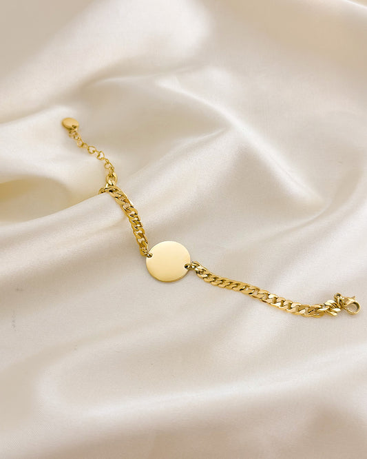 Bracelet Doré Chaîne Maillons Tressés Avec Disque Brillant