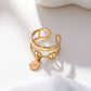 Bague dorée ajustable double ligne avec pendentif