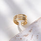 Bague dorée ajustable triple ligne épaisse