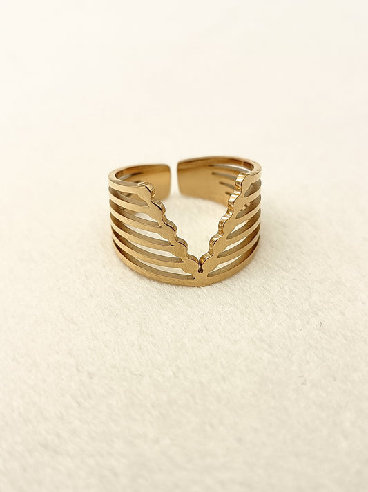 Bague dorée multi ligne en v