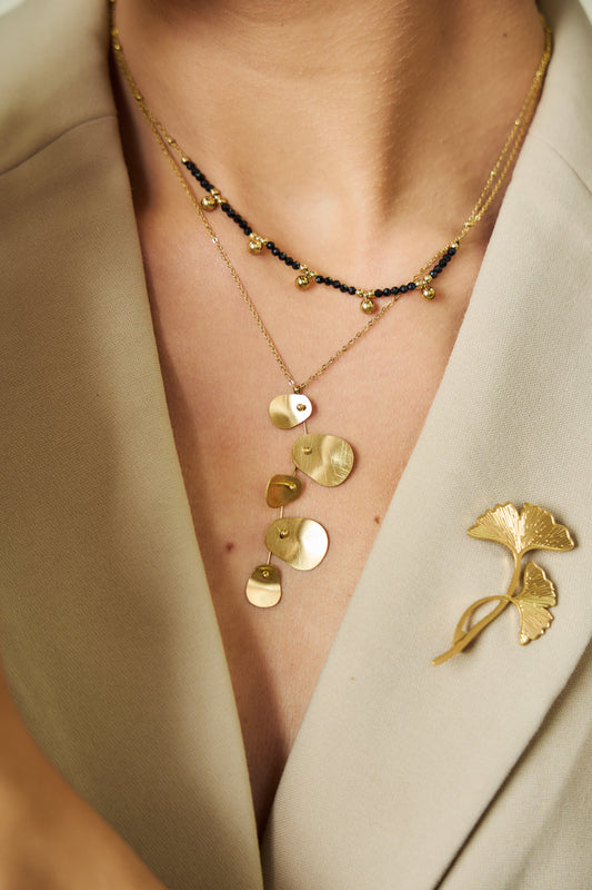 Broche dorée fleur de ginkgo