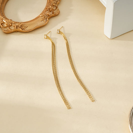 Boucles d'oreilles strass rectangle et chaînes pendantes longues