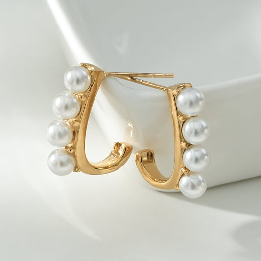 Boucles d'Oreilles Dorées Crochets Ornés de Perles