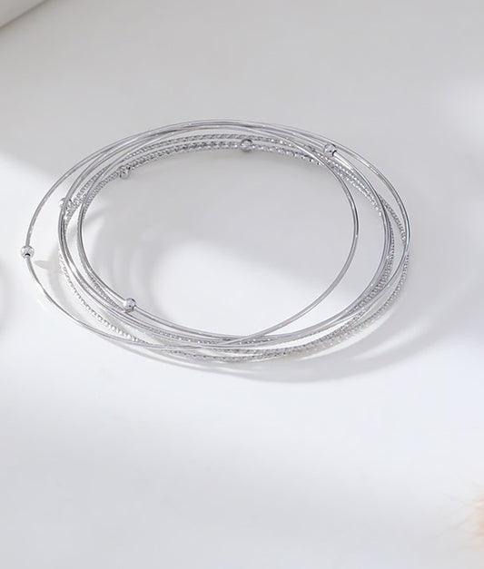 Multi bracelets joncs fins argentés