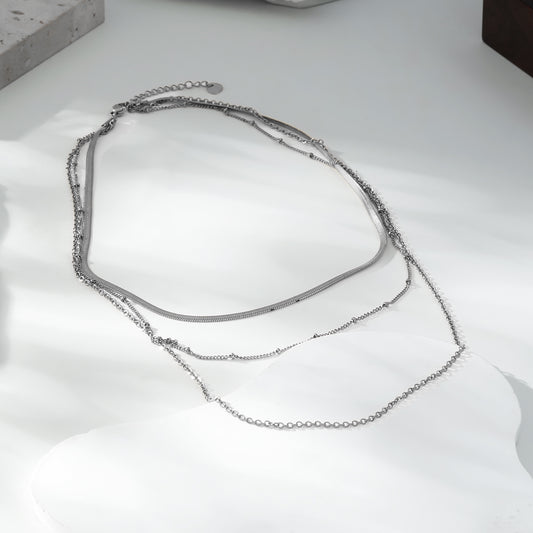 Collier Argenté Chaînes Triple Rang