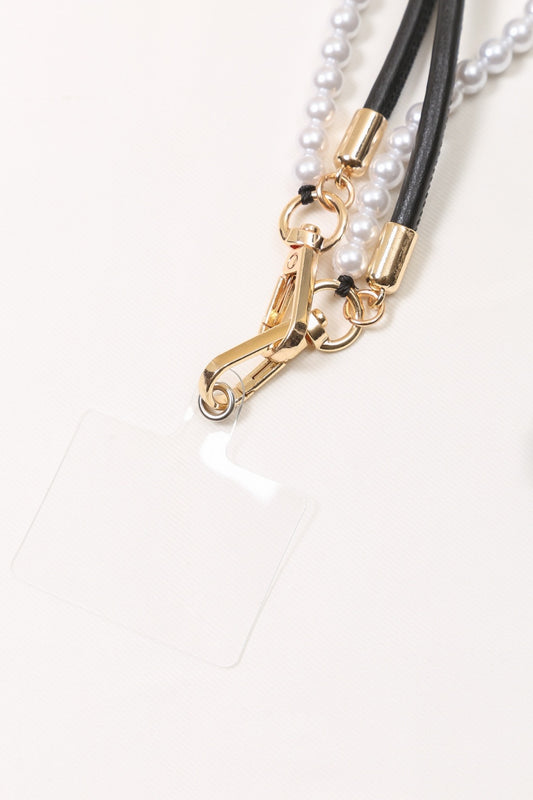 Bandoulière double chaîne perles pour téléphone avec bout en caoutchouc à mettre dans une coque