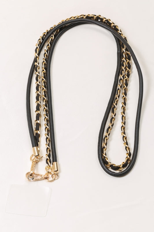 Bandoulière double chaîne maillons pour téléphone avec bout en caoutchouc à mettre dans une coque