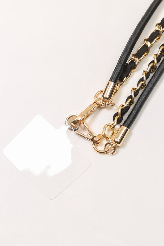 Bandoulière double chaîne maillons pour téléphone avec bout en caoutchouc à mettre dans une coque