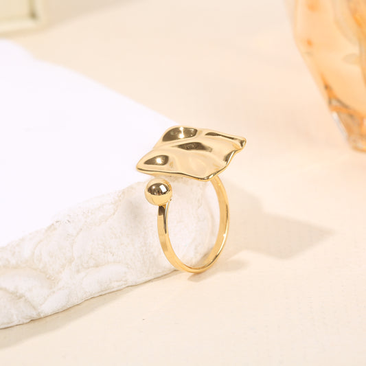 Bague Dorée Boule Et Plaque Rectangulaire Martelé