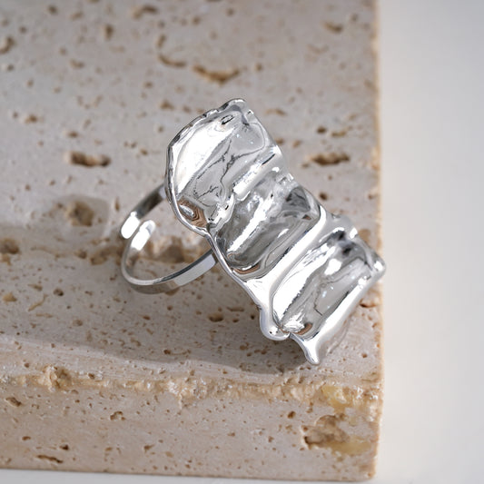 Bague Argentée Ajustable Plaque Rectangulaire