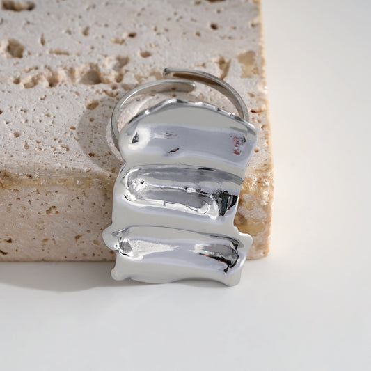 Bague Argentée Ajustable Plaque Rectangulaire