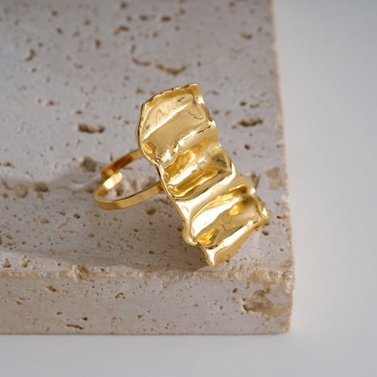 Bague Dorée Ajustable Plaque Rectangulaire