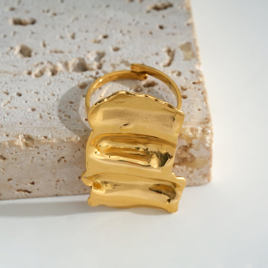 Bague Dorée Ajustable Plaque Rectangulaire