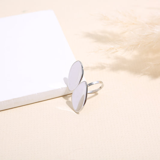 Bague argentée ajustable double formes arrondies lisses