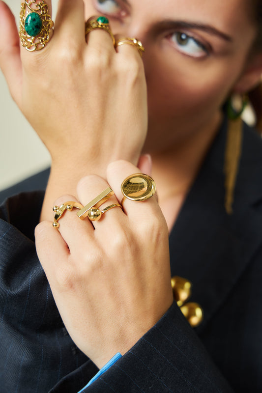 Bague Plaque Ronde Dorée