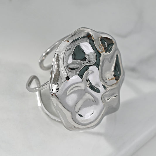Bague Argentée Surface Ronde Incurvée
