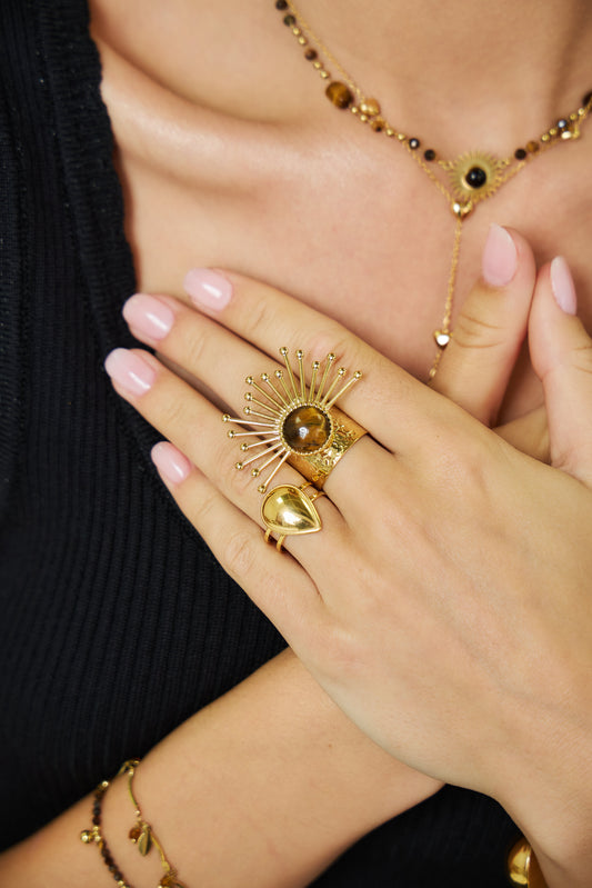 Bague Dorée Double Ligne Grosse Goutte