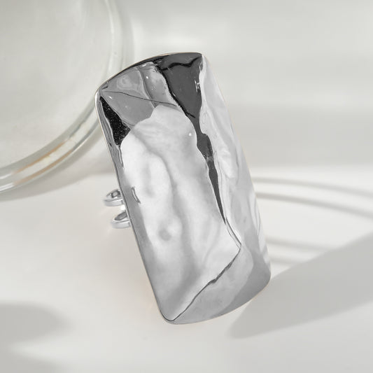 Bague Argentée Ajustable Plaque Rectangulaire Brillante