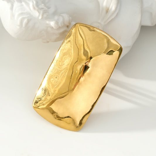 Bague Dorée Ajustable Plaque Rectangulaire Brillante