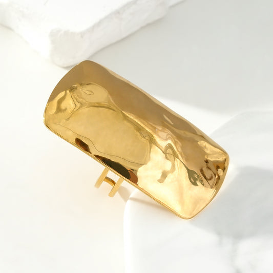 Bague Dorée Ajustable Plaque Rectangulaire Brillante