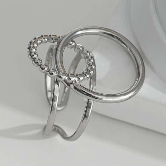 Bague Argentée Large Creuse Cercles Croisés