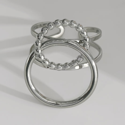 Bague Argentée Large Creuse Cercles Croisés