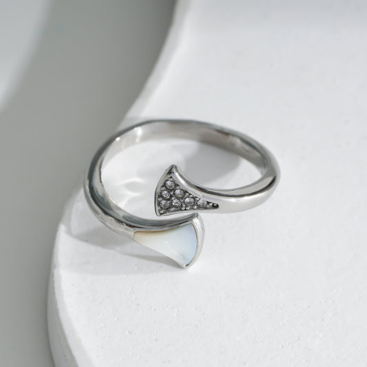 Bague Argentée Pointes En Pierre Nacre Et Strass