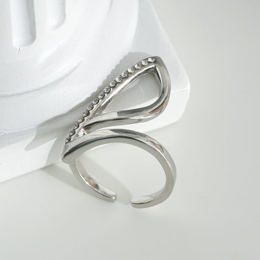 Bague Argentée Ajustable Fil Spirale et Zigzag Incrusté de Strass