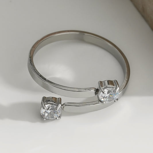 Bague Argentée Spirale Avec Double Strass Ronds