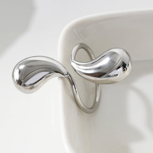 Bague Argentée Spirale Pointes En Gouttes Epaisses