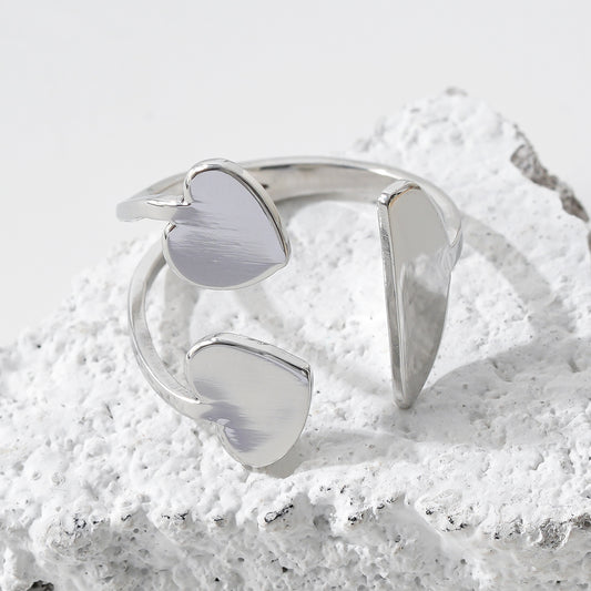 Bague Argentée Plaques Irrégulières et Cœurs Ouverture