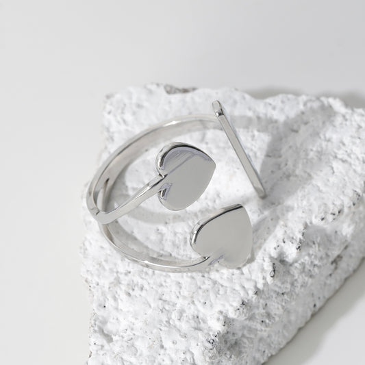 Bague Argentée Plaques Irrégulières et Cœurs Ouverture