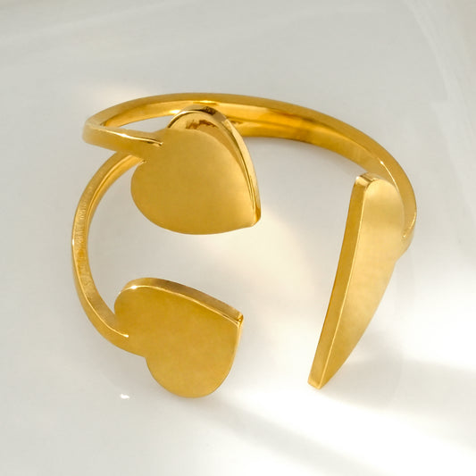 Bague Dorée Plaques Irrégulières et Cœurs Ouverture