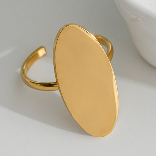 Bague Dorée Ajustable Plaque Ovale