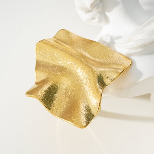 Bague Dorée Ajustable Large Plaque Texturée Ondulée