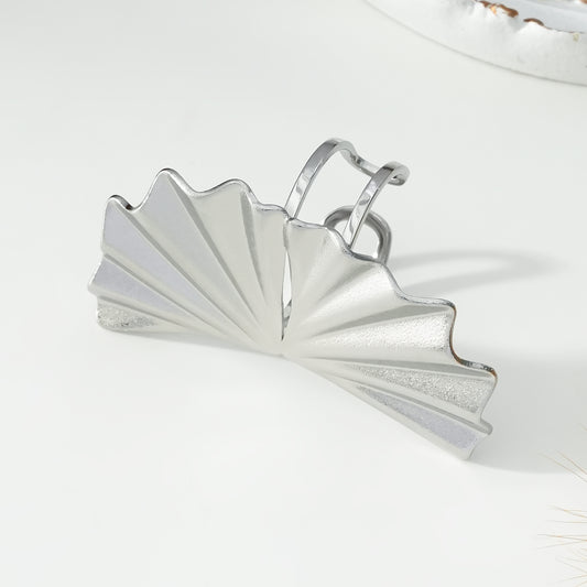 Bague Argentée Ouverte Large Eventail Ondulé