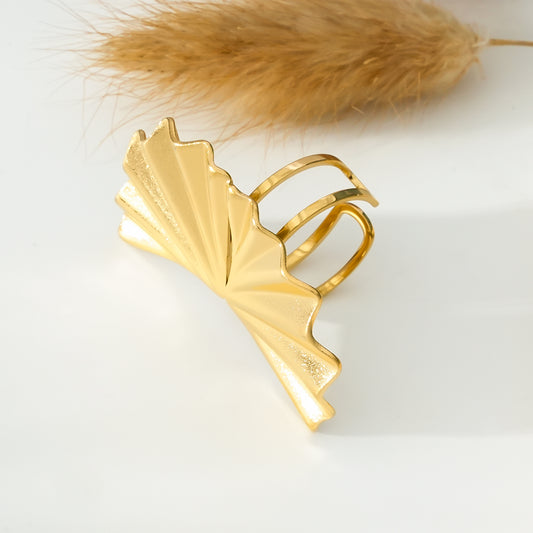 Bague Dorée Ouverte Large Eventail Ondulé