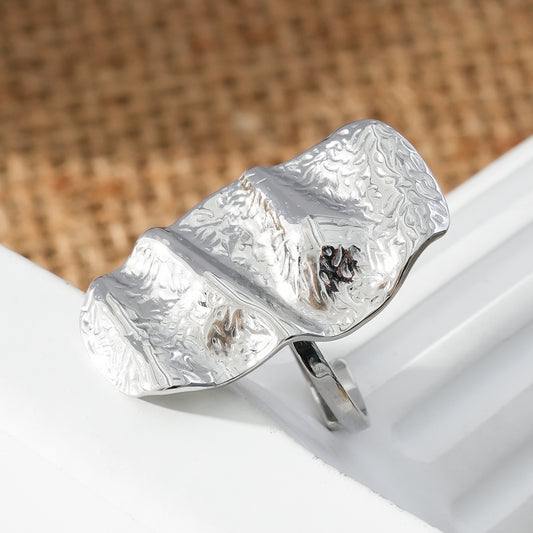 Bague Ajustable Plaque Irrégulière Martelée