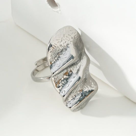 Bague Argentée Ajustable Plaque Irrégulière Martelée