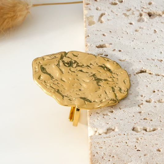 Bague Dorée Ajustable Disque Ovale Martelé