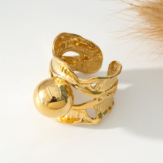 Bague Dorée Double Bandes A Volants Avec Boule